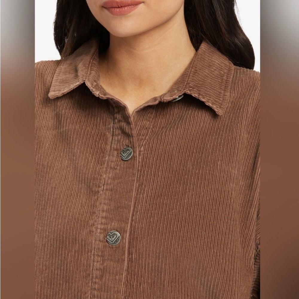 Roxy Kick Back Washed Cord brown Shirt Shacket Corduroy size Large NWT - Picture 2 of 9